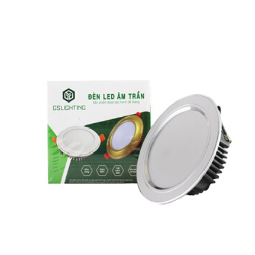 Đèn LED âm trần GS Lighting D90/8W GSATN8/S-DM 3 màu, viền bạc